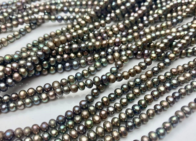 3.5-4 mm AAA Abalone Gray Color Potato Freshwater Pearl Beads Genuine High Luster With Iridescent Gray Color Freshwater Seed Pearls #1531