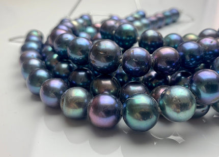 12-14mm AA Half Strand Large Hole Off Round Blue Peacock Freshwater Pearl Hole Size 1.2mm Or 2.1mm Large Hole Peacock Pearl 17 Beads #P1185