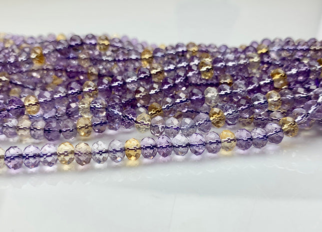 4x6 mm AAA Top Quality Half Strand Faceted Rondelle Ametrine Gemstone Beads Genuine Natural Color Ametrine Loose Beads 8 Inches #2402
