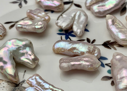 17-22 mm Limited Rare Irregular Natural White Double Biwa Freshwater Pearl Beads Genuine Natural Cultured Pearls - 3 PCS/PK #P1575