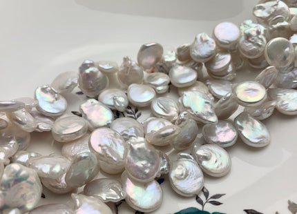 12-15x16-20 mm AA Top Drilled Teardrop Natural White Coin Freshwater Pearl Beads Genuine Cultured Flat Coin Pearl Beads #584