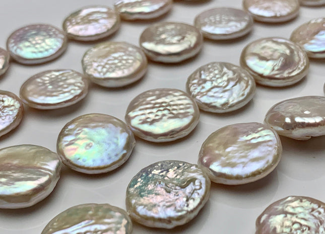 16-17 mm Natural White Freshwater Coin Pearls, Genuine Natural White Freshwater Pearls #1288
