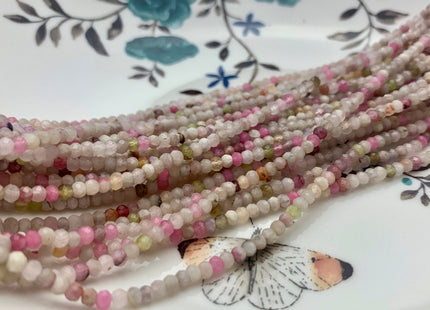 2x3 mm AAA Micro Faceted Rondelle Chinese Tourmaline Beads Genuine Top Quality Green Pink Gold Mixed Tourmaline 15.5 Inches Strand #3248