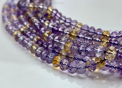 4x6 mm AAA Top Quality Half Strand Faceted Rondelle Ametrine Gemstone Beads Genuine Natural Color Ametrine Loose Beads 8 Inches #2402