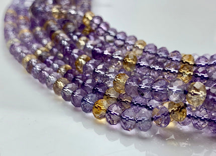 4x6 mm AAA Top Quality Half Strand Faceted Rondelle Ametrine Gemstone Beads Genuine Natural Color Ametrine Loose Beads 8 Inches #2402