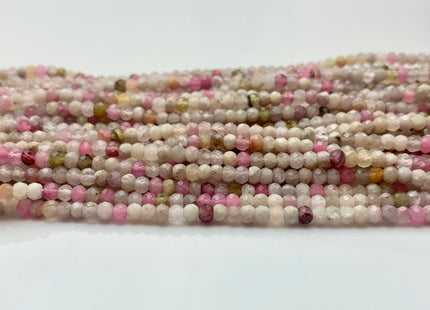 2x3 mm AAA Micro Faceted Rondelle Chinese Tourmaline Beads Genuine Top Quality Green Pink Gold Mixed Tourmaline 15.5 Inches Strand #3248