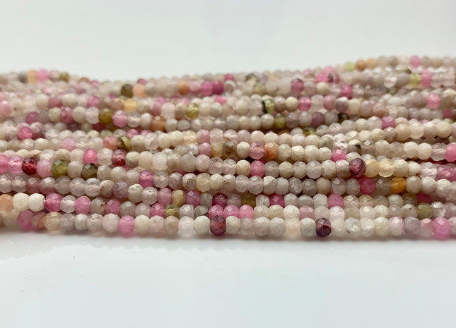 2x3 mm AAA Micro Faceted Rondelle Chinese Tourmaline Beads Genuine Top Quality Green Pink Gold Mixed Tourmaline 15.5 Inches Strand #3248