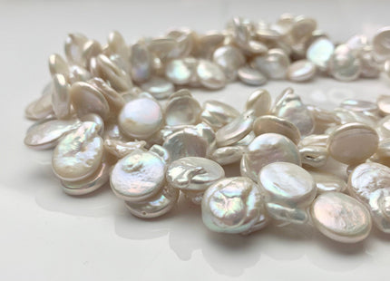 12-15x16-20 mm AA Top Drilled Teardrop Natural White Coin Freshwater Pearl Beads Genuine Cultured Flat Coin Pearl Beads #584