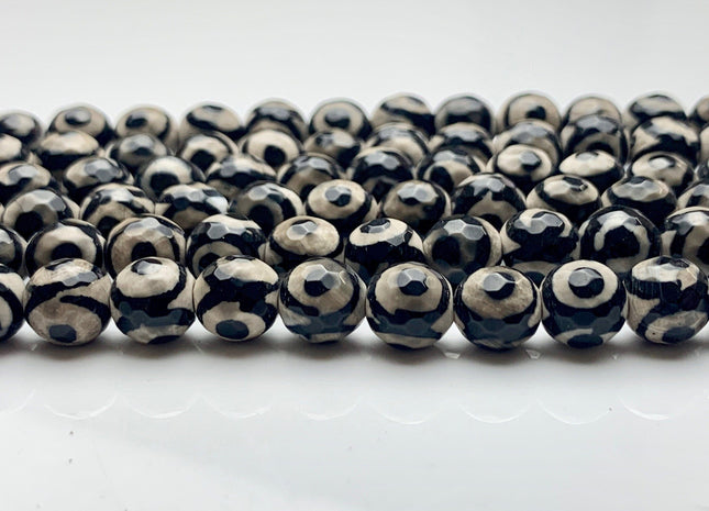 6 mm 8 mm 10 mm AAA Faceted Round Tibetan DZI Agate Black And White Tibetan Agate Gemstone Beads #2904
