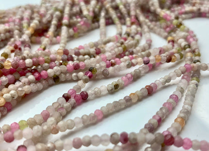 2x3 mm AAA Micro Faceted Rondelle Chinese Tourmaline Beads Genuine Top Quality Green Pink Gold Mixed Tourmaline 15.5 Inches Strand #3248