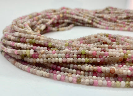2x3 mm AAA Micro Faceted Rondelle Chinese Tourmaline Beads Genuine Top Quality Green Pink Gold Mixed Tourmaline 15.5 Inches Strand #3248