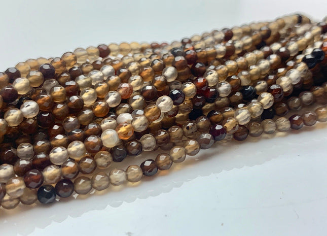 WHOLESALE 3mm 4mm Faceted Round Coffee Brown Agate Gemstone Beads, Natural Gemstone Beads Round Faceted Brown Coffee Agate Beads #506