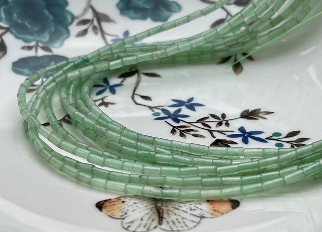 2x4 mm Tube Shape Natural Aventurine Gemstone Beads Genuine Light Green Aventurine Gemstones Loose Spacer Beads 15.5 Inches Strand #3909