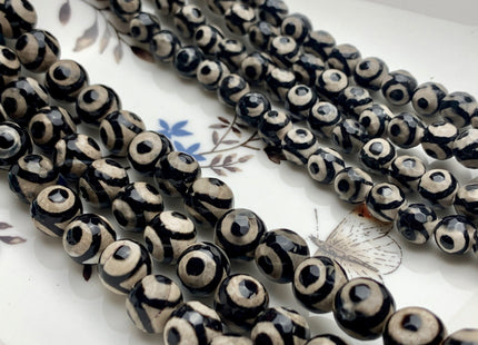 6 mm 8 mm 10 mm AAA Faceted Round Tibetan DZI Agate Black And White Tibetan Agate Gemstone Beads #2904