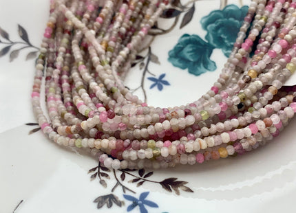 2x3 mm AAA Micro Faceted Rondelle Chinese Tourmaline Beads Genuine Top Quality Green Pink Gold Mixed Tourmaline 15.5 Inches Strand #3248