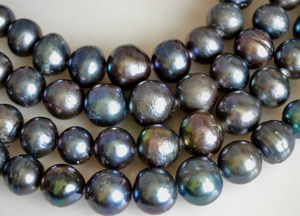 Large Hole Half Strand Edison Dark Peacock Freshwater Pearls Graduated Off Round Shape Hole 2.2mm Beads Size Approx. 12-16mm #769