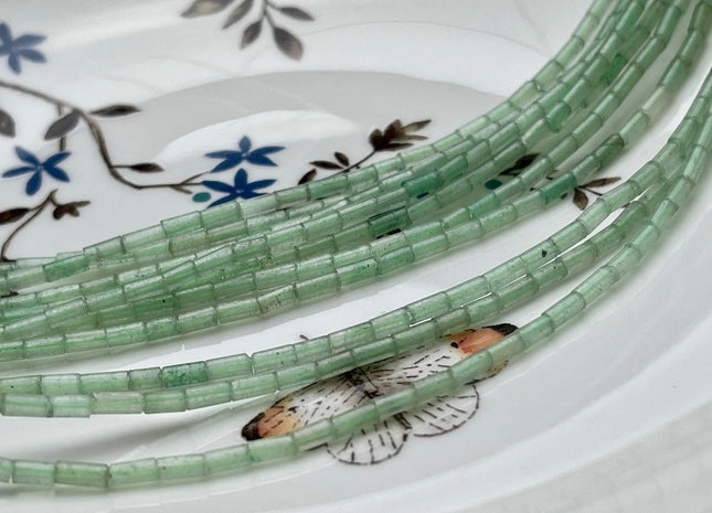 2x4 mm Tube Shape Natural Aventurine Gemstone Beads Genuine Light Green Aventurine Gemstones Loose Spacer Beads 15.5 Inches Strand #3909