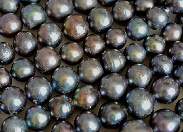 Large Hole Half Strand Edison Dark Peacock Freshwater Pearls Graduated Off Round Shape Hole 2.2mm Beads Size Approx. 12-16mm #769