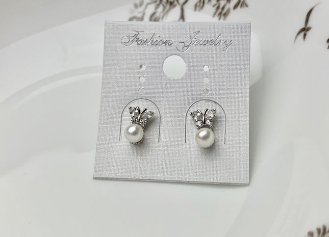 OnePair 925 SterlingSilver/Gold Earring Studs Setting Genuine 925 Silver Butterfly Shape Design For Half Drilled Pearls DIY Jewelry #10059-A