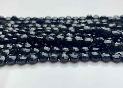 6 mm Micro Faceted Diamond Cut Black Color Onyx Gemstone Flat Coin Disc Shape Gemstone Beads Genuine Onyx 15 Inches Strand #2835