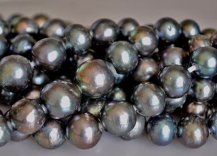 Large Hole Half Strand Edison Dark Peacock Freshwater Pearls Graduated Off Round Shape Hole 2.2mm Beads Size Approx. 12-16mm #769