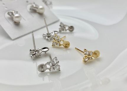 OnePair 925 SterlingSilver/Gold Earring Studs Setting Genuine 925 Silver Butterfly Shape Design For Half Drilled Pearls DIY Jewelry #10059-A