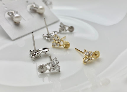 OnePair 925 SterlingSilver/Gold Earring Studs Setting Genuine 925 Silver Butterfly Shape Design For Half Drilled Pearls DIY Jewelry #10059-A