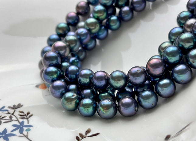 9-10 mm AAA Peacock Semi-Round Freshwater Pearls, Genuine Freshwater Pearl Beads, Lustrous Cultured Freshwater Pearls #1057