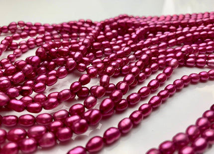 4-4.5x6mm AAA Fuchsia Pink Color Rice/Oval Freshwater Pearl Beads Genuine Cultured High Luster Freshwater Pearls 58 Pieces #P1507