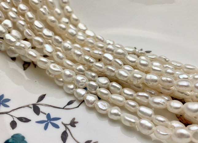 6x8 mm AAA Large Hole Natural White Rice Nugget Freshwater Pearls Hole Size 1.5mm Or 2.2mm Lustrous Genuine Rice Nugget Pearl Beads #P1068