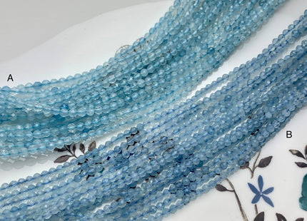 2.5-3 mm AAA Faceted Round Tiny Gemmy Aquamarine Gemstone Beads Genuine Natural Top Quality Blue Aquamarine Beads 15 Inches Strand #2927