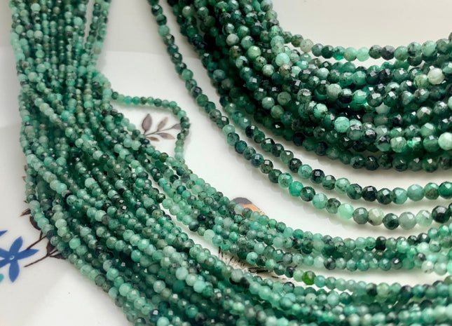 2mm 3mm AAA Natural Faceted Round Green Emerald Gemstone Beads Genuine Top Quality Emerald Tiny Gemstone Bead 15.5 inches Strand #3772