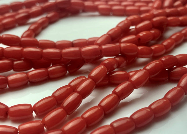 3x5 mm 4x6 mm AAA Red Bamboo Coral Smooth Barrel Shape Red Bamboo Coral Gemstones Loose Beads 15.5 Inches Strand 67 Pieces #3565