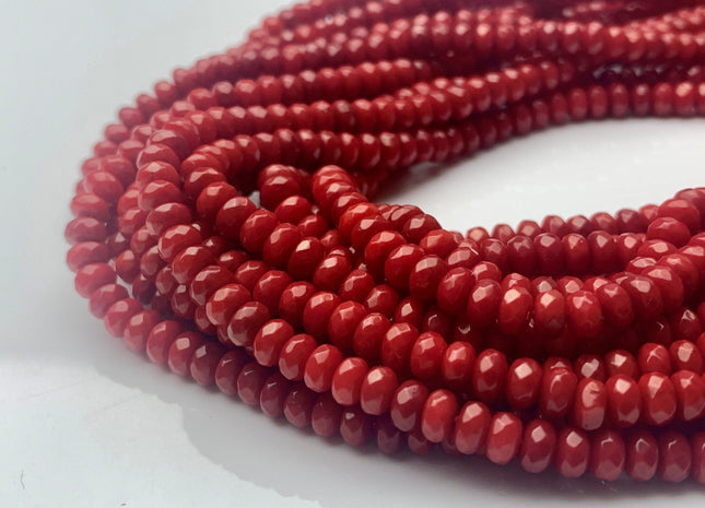 3x5 mm AAA Red Bamboo Coral Faceted Rondelle Gemstone Beads Quality Micro Faceted Bamboo Coral Gemstone Loose Bead 16 Inches Strand #3567