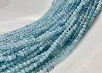 2.5-3 mm AAA Faceted Round Tiny Gemmy Aquamarine Gemstone Beads Genuine Natural Top Quality Blue Aquamarine Beads 15 Inches Strand #2927