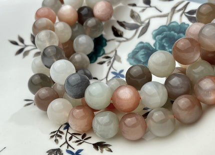 12mm AAA Natural Multi Color MoonStone Natural Multi White Peach Pink Gray Color High Quality Moonstone Smooth Round Gemstone Beads #4225