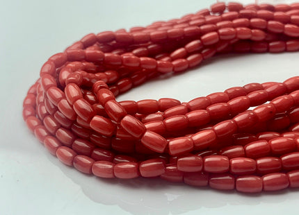 3x5 mm 4x6 mm AAA Red Bamboo Coral Smooth Barrel Shape Red Bamboo Coral Gemstones Loose Beads 15.5 Inches Strand 67 Pieces #3565