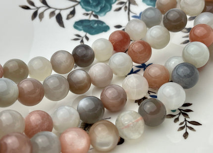 12mm AAA Natural Multi Color MoonStone Natural Multi White Peach Pink Gray Color High Quality Moonstone Smooth Round Gemstone Beads #4225