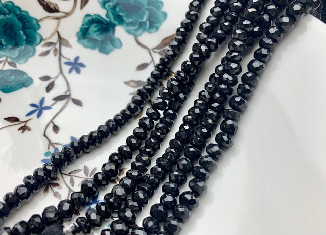 6mm 7mm 8mm 10mm AAA Gorgeous 100% Natural Black Spinel Faceted Rondelle Gemstone Bead Top Quality Black Spinel Beads 8 Inches Strand # 2482