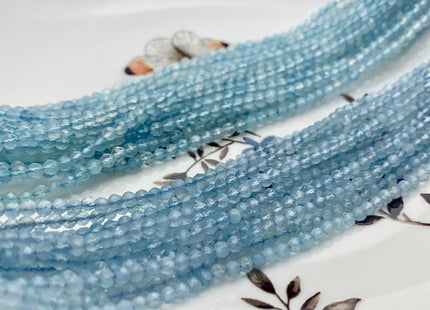 2.5-3 mm AAA Faceted Round Tiny Gemmy Aquamarine Gemstone Beads Genuine Natural Top Quality Blue Aquamarine Beads 15 Inches Strand #2927