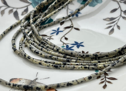 2x4 mm Tube Shape Natural Dalmatian Jasper Gemstone Beads Genuine Black Cream Jasper Gemstones Loose Spacer Beads 15.5 Inches Strand #3899