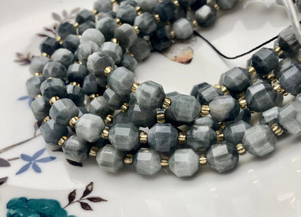 7x8mm AAA Half Strand Faceted Energy Prism Cut Eagle Eye Gemstone Genuine Double Terminated Points Multi Gray Color Beads 19 Pieces #3638