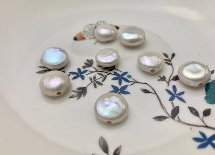 One Piece 14-15 mm AAAAA Natural White Large Hole Coin Pearl Hole Size 2.1 mm High Luster Top Quality Genuine Freshwater Coin Pearls #P1136