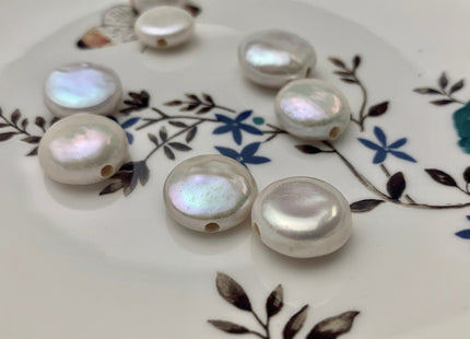 One Piece 14-15 mm AAAAA Natural White Large Hole Coin Pearl Hole Size 2.1 mm High Luster Top Quality Genuine Freshwater Coin Pearls #P1136