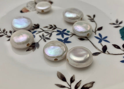 One Piece 14-15 mm AAAAA Natural White Large Hole Coin Pearl Hole Size 2.1 mm High Luster Top Quality Genuine Freshwater Coin Pearls #P1136