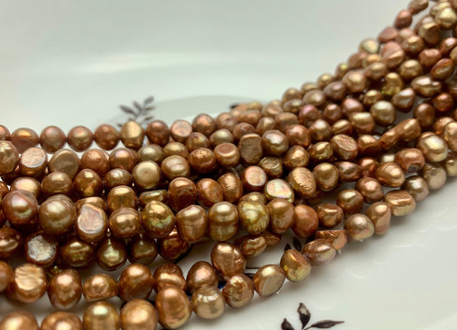 6-7 mm Potato Nugget Orange Copper Brown Color Freshwater Pearl Beads Genuine Cultured High Luster Golden Brown Nugget Pearl #P1250