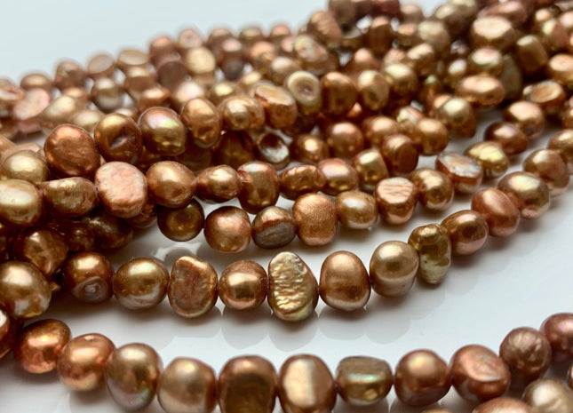 6-7 mm Potato Nugget Orange Copper Brown Color Freshwater Pearl Beads Genuine Cultured High Luster Golden Brown Nugget Pearl #P1250
