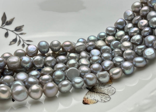 9-10 mm AAA High Luster Gray Color Potato Nugget Freshwater Pearl Beads Genuine Gray Color Cultured Freshwater Pearl Nuggets #1225