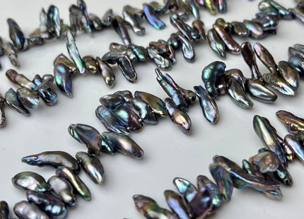 4-5x15 mm Rainbow Blue Peacock Color Keshi Freshwater Pearls Beads Genuine High Luster Top Drilled Peacock Keshi Cornflake Pearls #P2237