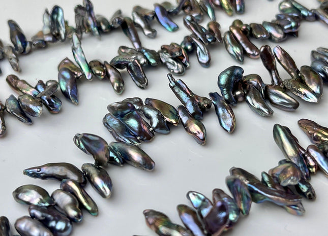 4-5x15 mm Rainbow Blue Peacock Color Keshi Freshwater Pearls Beads Genuine High Luster Top Drilled Peacock Keshi Cornflake Pearls #P2237